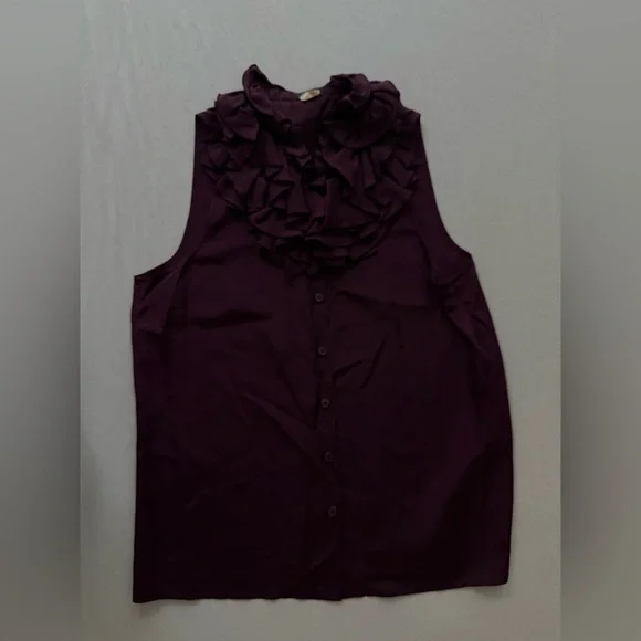 JCREW 100% Silk Rich Purple Ruffled Sleeveless Blouse - Picture 4 of 8